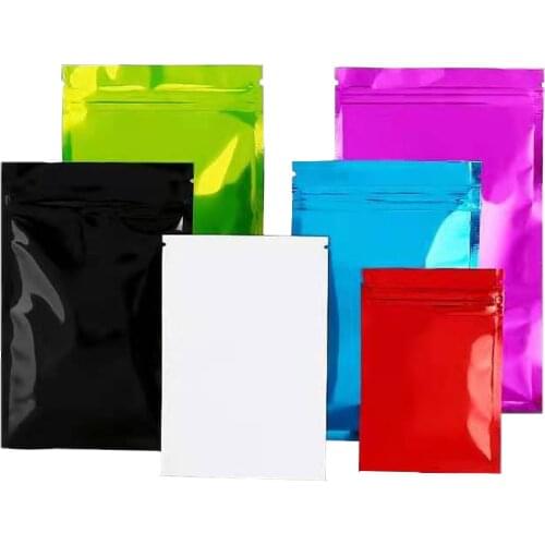 100Pcs/Lot Zip Lock Glossy Aluminum Mylar Foil Bag Self Seal Reusable Reclosable Tear Notch Food Snack Coffee Bean Storage Pack