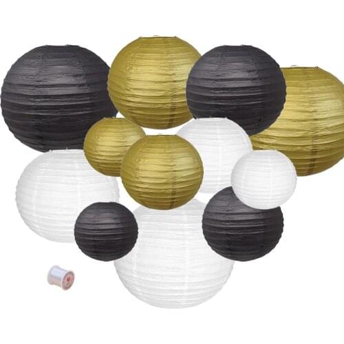 12 pcs Gold White Black Paper Lanterns 6" 8" 10“ 12” Chinese Japanese Decorative lampion lanterne for Wedding Outdoor Decor