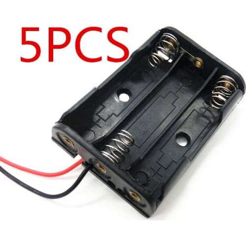 5PCS AAA Batteries Storage Case Plastic Box Holder with 6'' Cable Lead for 3 x AAA Battery Soldering Connecting Black Digital