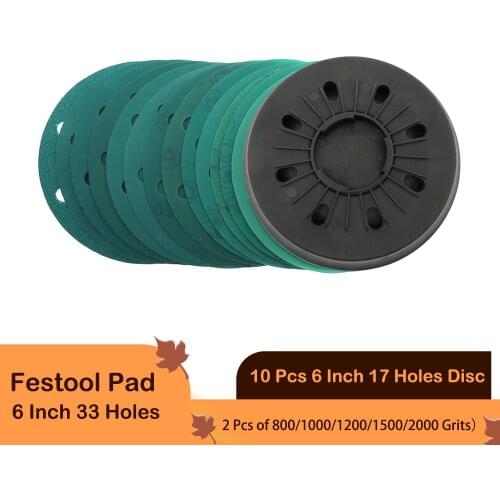 6 Inch 33 Hole Dust Free Sanding Pad Backing Plate 150mm with 6" 17 holes Hook Loop Sanding Discs For 202461 RO Festool Sander