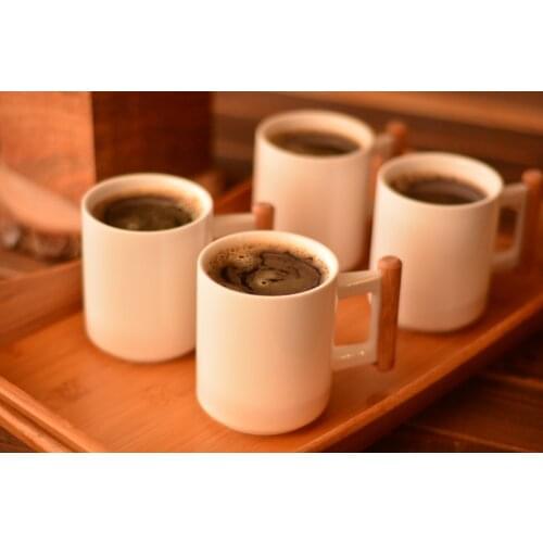 Aron Set Of 4 Coffee Cups | Bamboo - Porcelain | Home - Kitchen | Made in Turkey | Free shipping