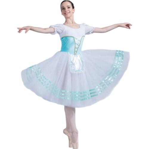 Pale Blue Velvet with White Spandex Top Bodice Ballet Tutu Romantic Dance Costumes Short Sleeve Chiffion Tutu Dancewear