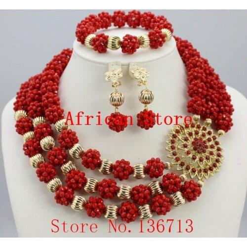 New year big sale! Classic Orange red blue Nigerian/african beads jewelry set sets in wedding party dinner dress for women R5611