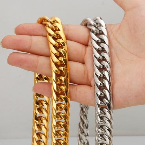 13/16MM Polished Stainless Steel Silver Color/Gold Cuban Curb Chain Jewelry Mens Unisexs Necklace Or Bracelet Bangle 7"-40"