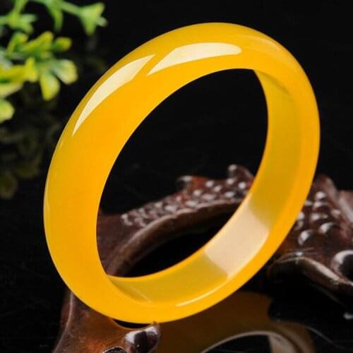 Fine jewelry Natural Yellow Round agate Women Jade Bangle Fashion Womans Jewelry 58-62mm
