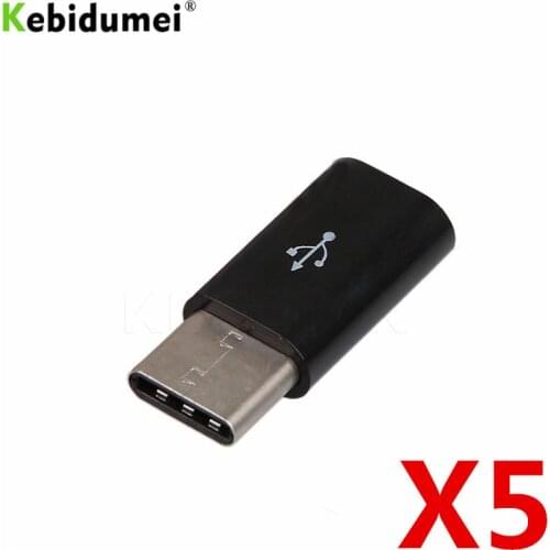 Kebidumei 5pcs Type C Male to Micro USB mini USB 3.1 5 Pin Female Data Transmission Head Adapter Charging Data Sync Transfer