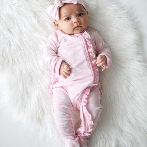Newborn Baby Girl Romper Long Sleeve Polka Dot Baby Clothes Spring Summer Infant Girls Jumpsuit Pink Cotton Baby Romper Jumpsuit