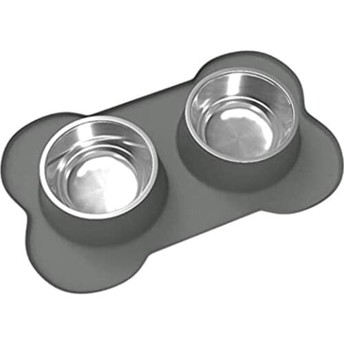 Pet Dog Puppy Cat Feed Stainless Steel Dish Pet Drinking Bowl Food feed Placement Dog Accessories Anti-overflow Tableware Gray