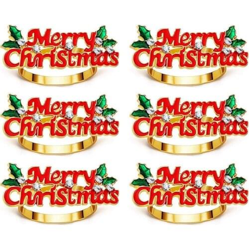 Practical Christmas Napkin Rings Set of 6, Red Merry Christmas Napkin Ring, Napkin Holder for Christmas Party Dinner Table Decor