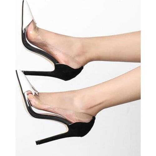 2019 new womens shoes pointed shallow mouth color matching transparent single shoes sexy thin high heel womens shoes