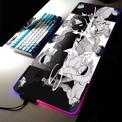 Hot Anime Jujutsu Kaisen LED Light Gaming Genshin Impact MousePad RGB Large Keyboard Non-Slip Rubber DeskMat Game Mousematforpc