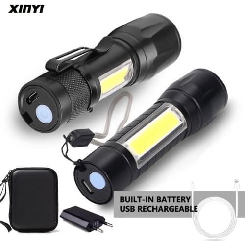USB Rechargable Portable LED Flashlight COB+XPE LED Torch Waterproof Camping Lantern 3Mode Zoomable Focus Light Tactical lights