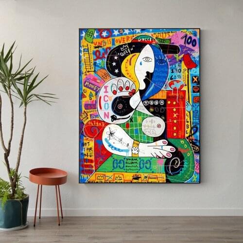 Modern Pop Art Graffiti Posters and Print Wall Canvas Famous Painting Artwork Picasso Seated Woman Picture for Living Room Decor