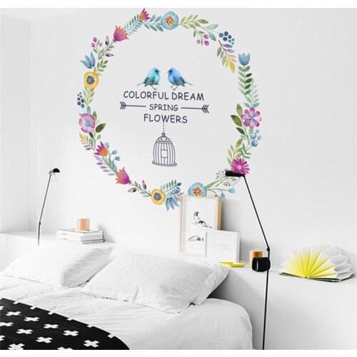 Bird Cage Flower Circle Wall Stickers Living-room Bedroom Decorations Spring Theme Mural Art Diy Home Decal For Valentine Gift