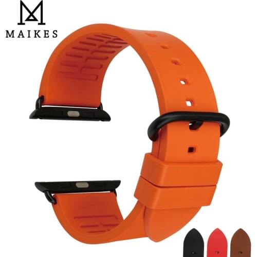 MAIKES Silicone For Apple Watch Accessories fluorocarbon Rubber Apple Watch band 44mm 40mm series 4-1 iWatch Strap 42mm 38mm