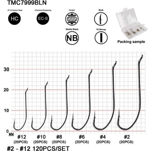 Eupheng Salmon Steelhead Wet Fly Fishing Hook Black Nickle Up-turned Tapered Loop Eye 120pcs EP-TMC7999