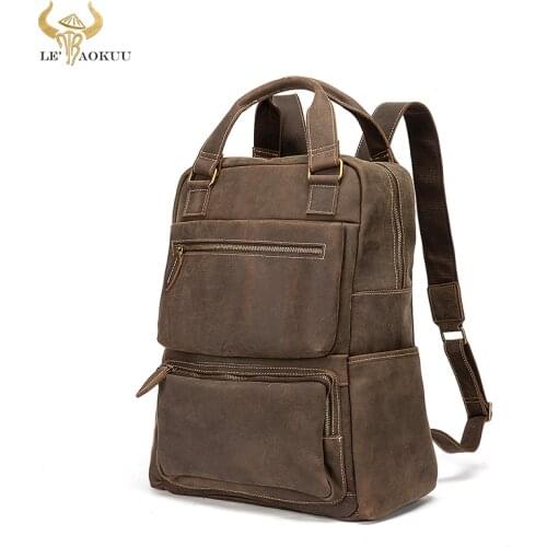 Design Men Male Real Genuine Leather Large Capacity Travel University College School Book Laptop Bag Backpack Daypack Women 5005