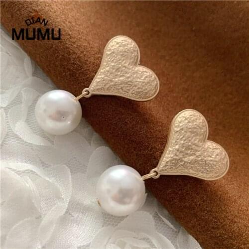Heart Earrings New Retro High Imitation Baroque Pearl Earrings Gold Round Earrings Ladies Jewelry Gold Punk Round