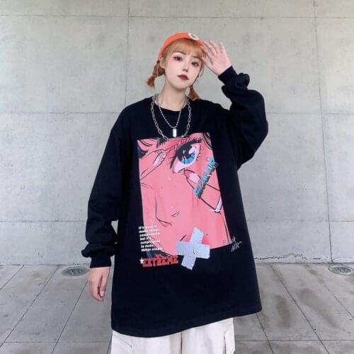 Autumn and winter new long-sleeved womens loose trend BF wind hip-hop t-shirt sweater couple student shirt