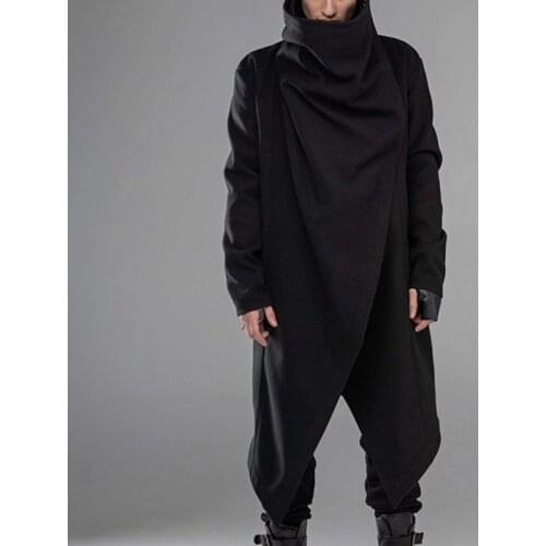 Long Sleeve Men Solid Color Fashion Scarf High Collar Premium Trench Jackets Street Trend Style Baggy Warm Outerwear Male