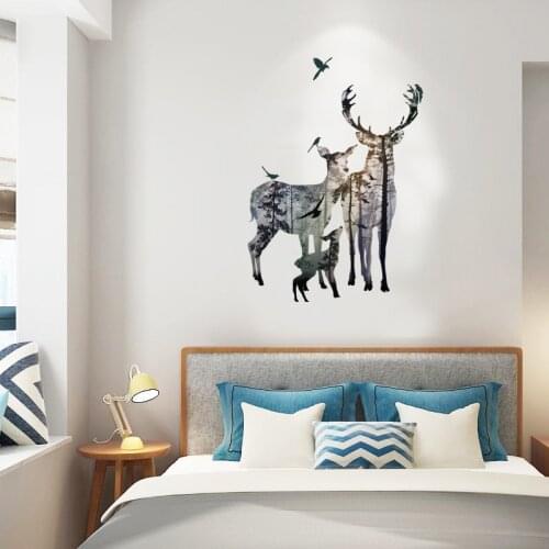 Modern Nordic Silhouette Of The Elk Family Wall Stickers For Bedroom Living Room TV Background Decoration Mural Art Wall Decals