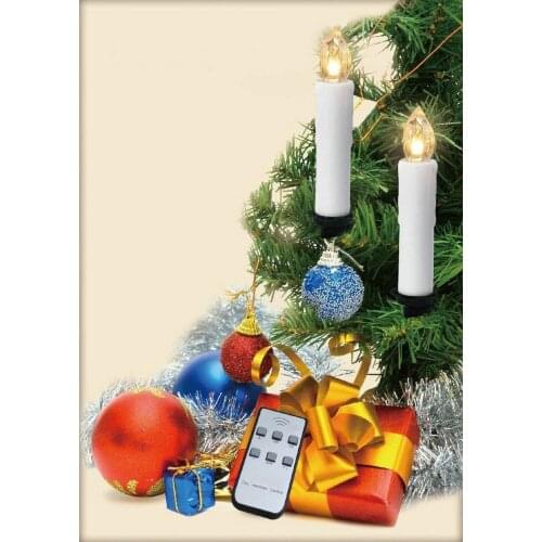 10pcs Battery Powered Remote Control LED Taper Candle w/Controller &Mount clip Christmas/Home/Wedding party tree Decor-Warm whit