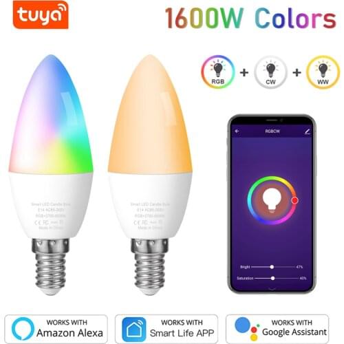 Tuya Smart Wifi LED Bulb E14 RGB Dimmable Light Bulb 4W Work With Alexa Echo Google Home Assistant No Hub Required 2 Packs