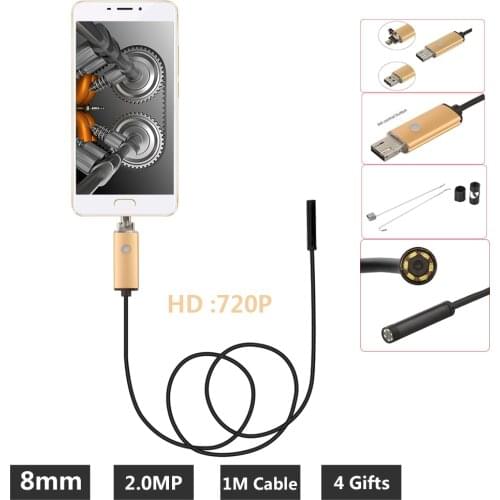 2-IN-1 2MP 8mm HD 720P Android OTG USB Endoscope Camera 1M Flexible Snake USB Android Phone Borescope Camera 3 Colors