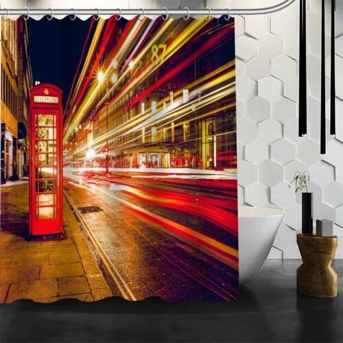 Custom Bath Curtains Print London Street Beautiful Shower Curtains Waterproof Bathroom Curtain Polyester Fabric 12 Hook Curtain