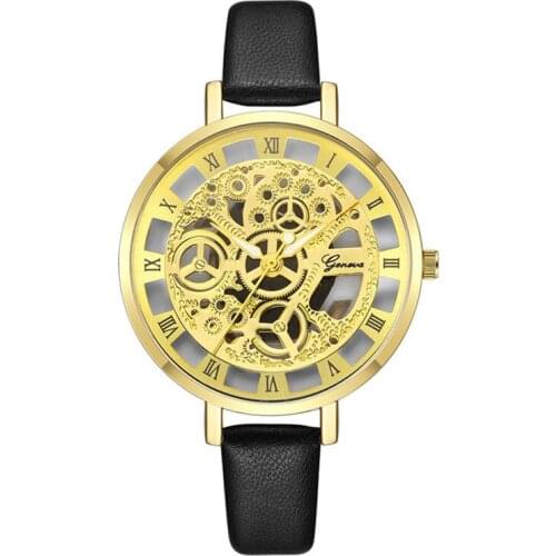 GENEVA Simple Ladies Gold Watch Women Famous Brand Minimalist Leather Strap Simple Geneva Watch Women Role Quartz Watches 2021