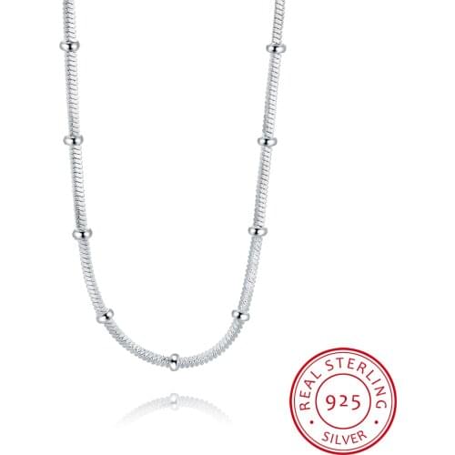 LEKANI Fine Jewelry 925 sterling silver choker necklace femme, minimalism snake chain bead necklaces for women joyas de plata