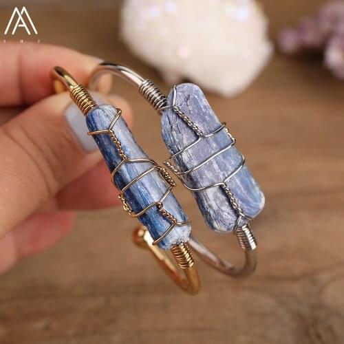 Gold Copper Wire Wrap Roses Quartz Black Tourmaline Open Cuff Bangle Bracelet For Women Fashion Handmade Jewelry Gift Dropship