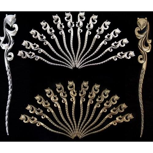 10 PCS 25*160MM Vintage Metal Alloy Fox Hair Sticks Hairpin Antique Bronze/Gold/Silver Color Hairpin Jewelry For Women