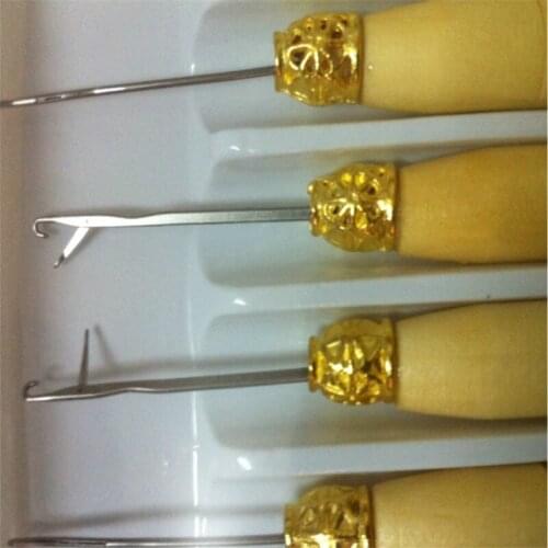 10Pcs Wooden Handle Pulling Short Loop Needle Hair Extensions Hair Extension Tools Hair Extensions Hook Needle Threader Knitting