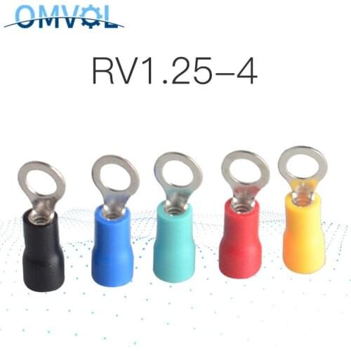 100PCS/LOT RV1.25-4 Red Ring Insulated Wire Connector Electrical Crimp Terminal RV1.25-4 Cable Wire Connector RV1-4 RV