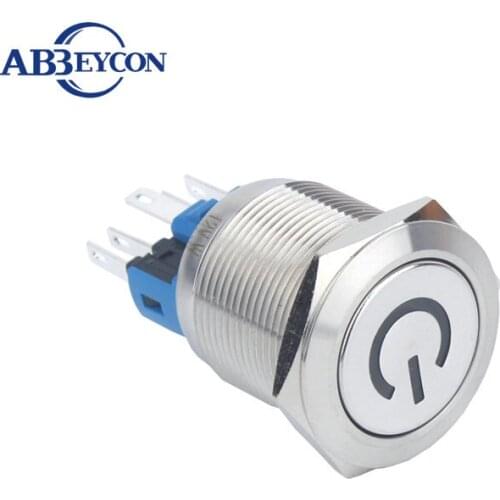 2217F Momentary 22mm metal flat round waterproof 110V illuminated power symbol switch