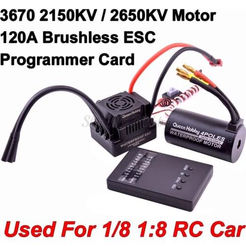 3670 2150KV 2650KV Brushless Motor + 120A S-120A ESC with 5.8V + 3A BEC + Programe card Combo Set for 1/8 1:8 RC Car Truck Model