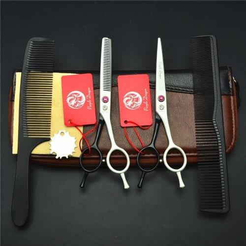 4Pcs Suit 1012Z 5.5'' White Purple Dragon Hairdressing Scissors JP 440C Cutting Thinning Shears Professional Human Hair Scissors