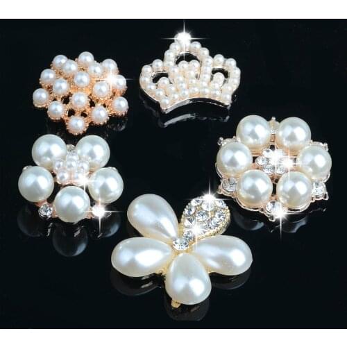 5pcs 10 Rhinestone Flatback Pearl Buttons Embellishment for Bouquet Clothes Accessory