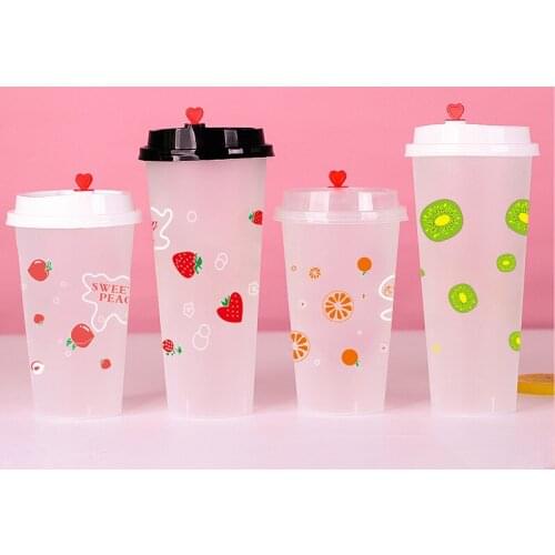 50pcs High quality 90mm caliber 500ml disposable coffee cups party favors frosted transparent fruit plastic cups for drinks