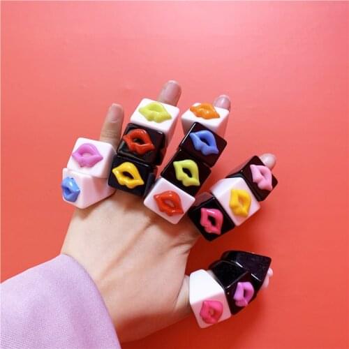 90s Sexy Lip rings Colorful Funny Harajuku Lipstick resin rings Aesthetic acrylic Fashion Jewelry ring for Women Gifts New 2021