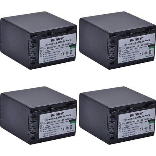 Batmax 4 Pcs NP-FV100 NP FV100 NPFV100 Camera Batteries for Sony DCR-SR15 SX15 FDR-AX100 HDR-CX105 HC9 PJ10 TD20V HXR-NX3D1U