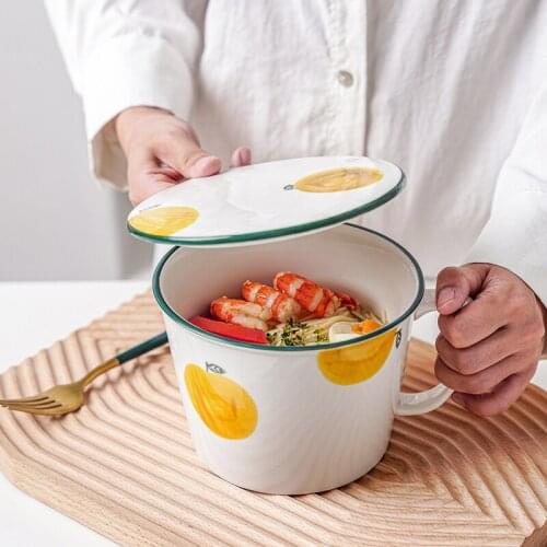 MUZITY Ceramic Big Mug with Cover Porcelain Noodle Bowl Creative Kitchen Tableware