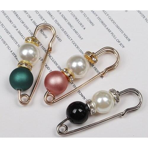 Simulated Pearl Rhinestone Brooch Pin Buckle Women Scarf Coat Bag Dress Multi-color Big Beads Safety Pins Jewelry Gift