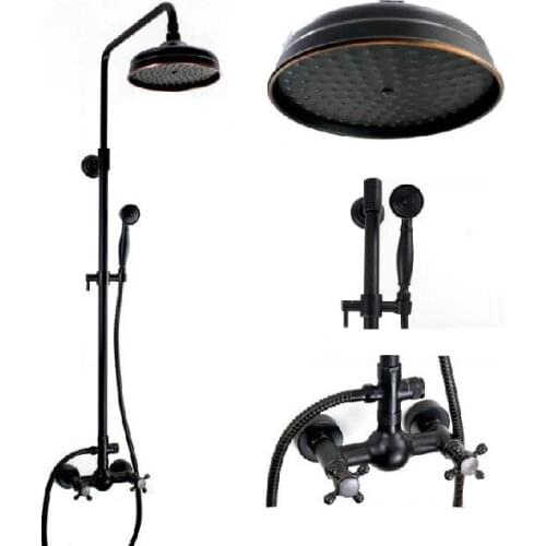 Black Oil Rubbed Brass Wall Mounted Two Handles Bathroom Rain & Hand Shower Faucet Set Mixer Tap ars013