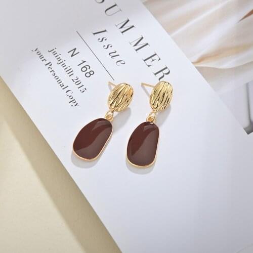 UAM Double Circle 2020 Brown Textured EarringDrop oil Earrings For Girls Alloy Earrings Commuter Girlfriend Accessories