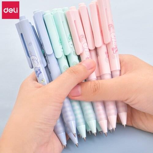 12 Pcs Deli High Quality Quick Dry Gel Pen Korea Cartoon Gel Pens Business Signing Pen Kawaii Stationery Cute Pen for Students