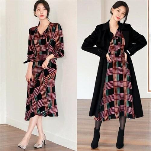 Geometric Pattern Spring Autumn Dress Women Vintage Dresses Lady Vestidos Bow Collar Holiday Casual Beach Party Dress SL163