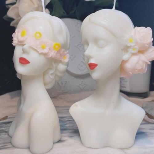 Eyes Closed Girl Clay Candle Mold DIY Handmade Europe Style Home Decor Elegant Woman Plaster Mould Fragrance Molds Drop Shipping