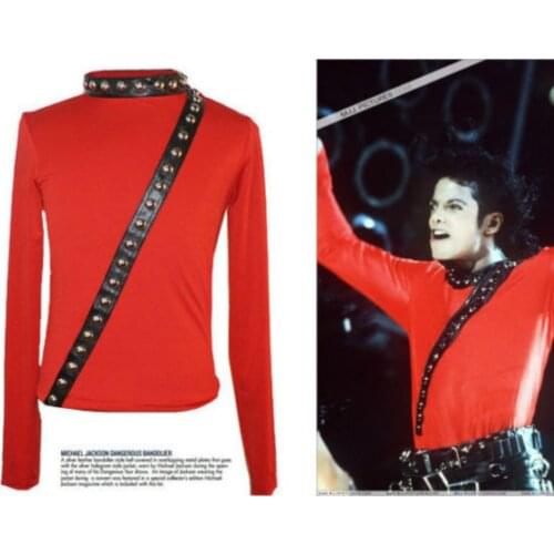 Classic MJ Michael Jackson BAD Tour Concert Punk Rivet RED Jacket Club Performance Collection